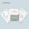 Image displaying a brochure for BreederA titled 'Licensing Pack.' The cover of the brochure features the BreederA logo and the slogan 'Calming the chaos of breeder life.' Behind the cover, various informational sheets are partially visible, including a 'Socialization checklist,' 'Pre-breeding checklist,' 'Vet visit record,' and 'Whelping temperature log.' The pages are laid out on a light blue background.