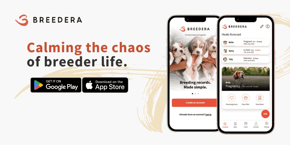Breedera-FB-Banner-4 Breedera Banner: Calming the chaos of breeder life. Download on the App Store, get it on Google Play